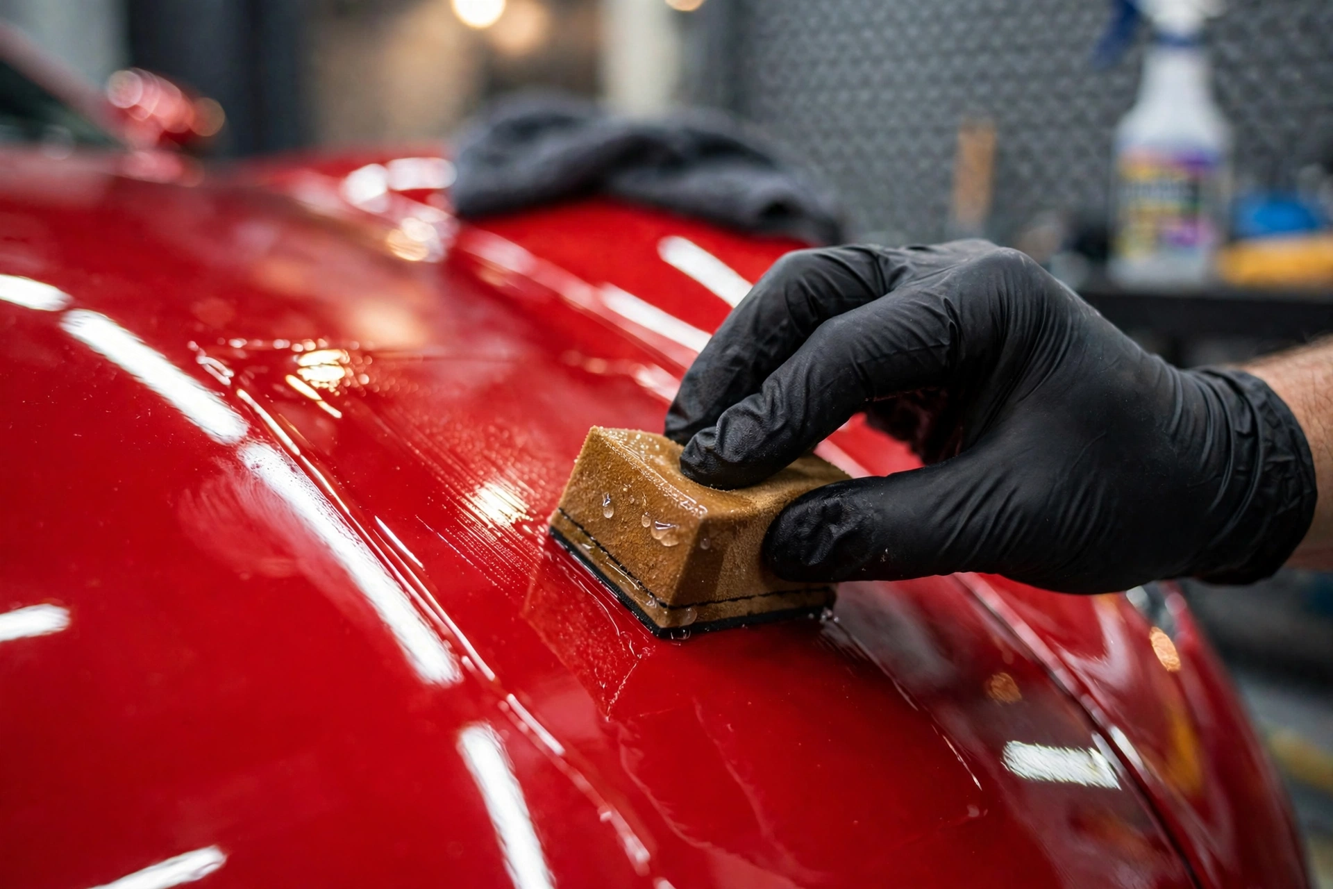 Prestige Ferrari detailing — coating application in the studio